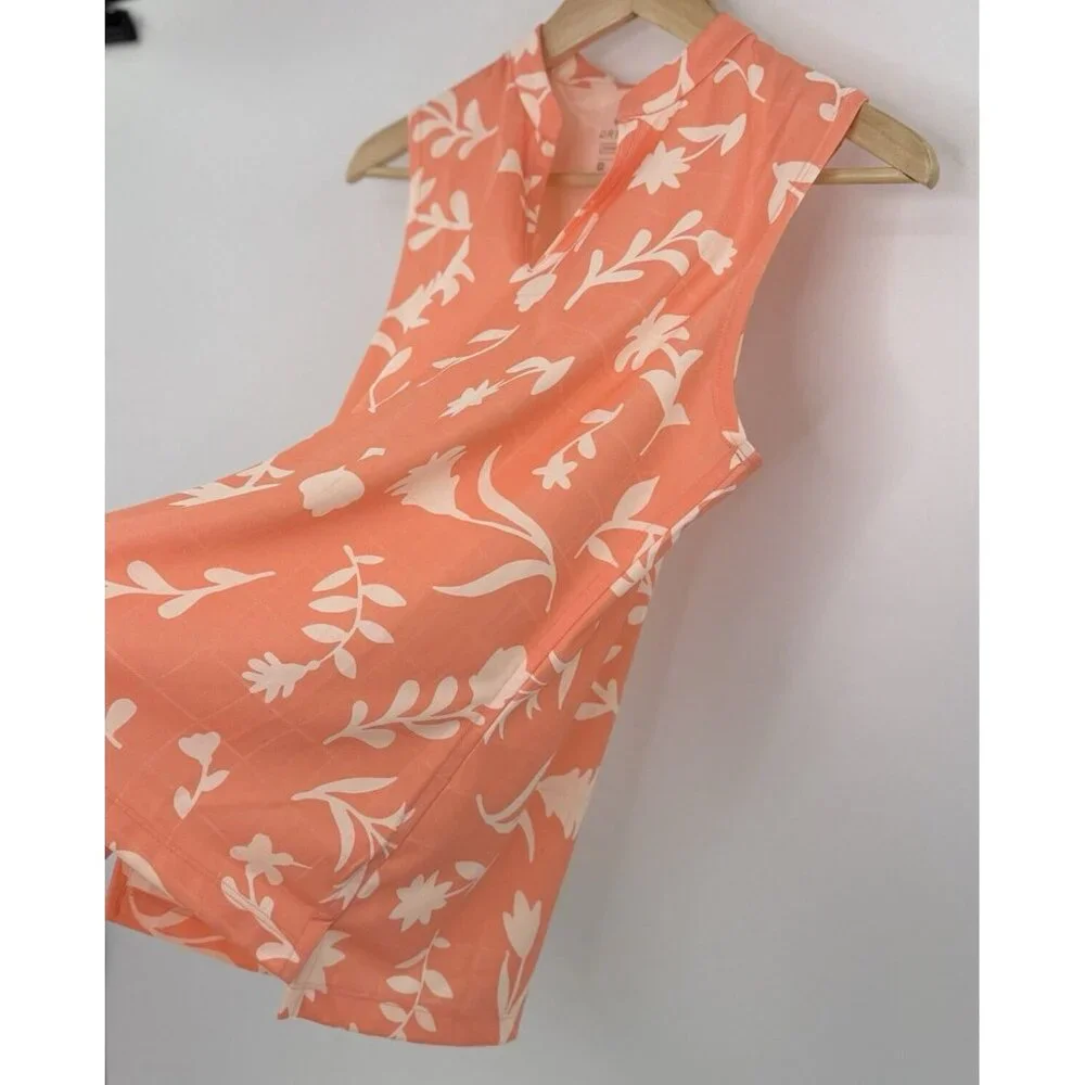 Nike Dri FIT Women’s Golf Polo Victory Mock Neck‎ Sleeveless Orange Floral Sz M
